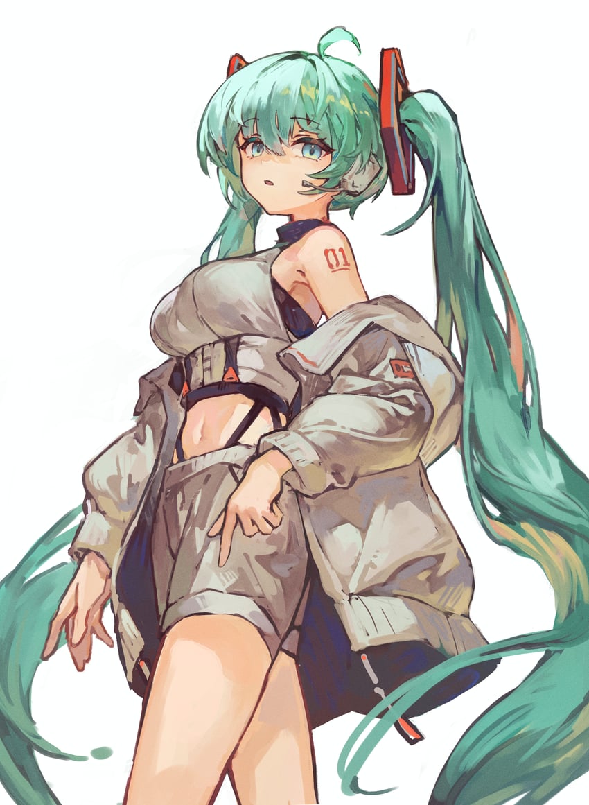 VOCALOID、初音未来 1名女孩 水色瞳 水色发 乳房 外套