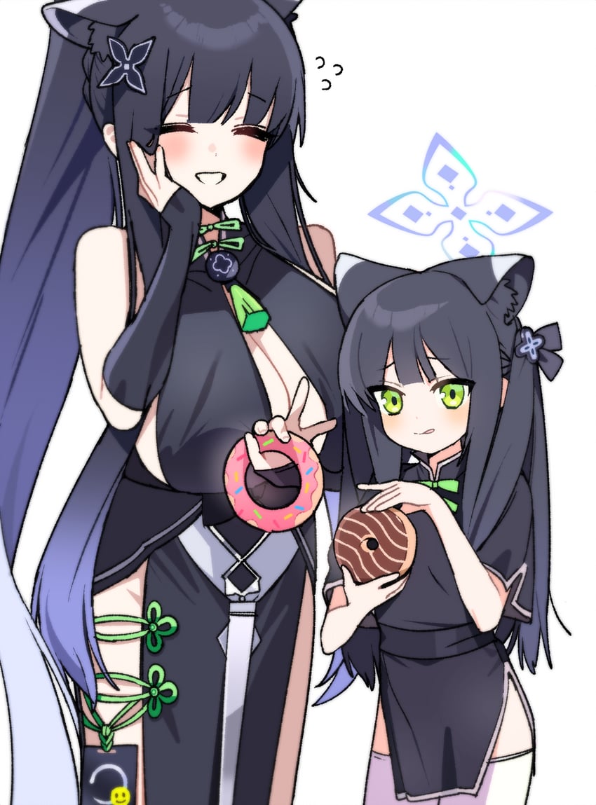 蔚蓝档案、瞬 (蔚蓝档案)、瞬 (幼女) (蔚蓝档案) 2名女孩 兽耳毛 兽耳 黑色连衣裙 黑发