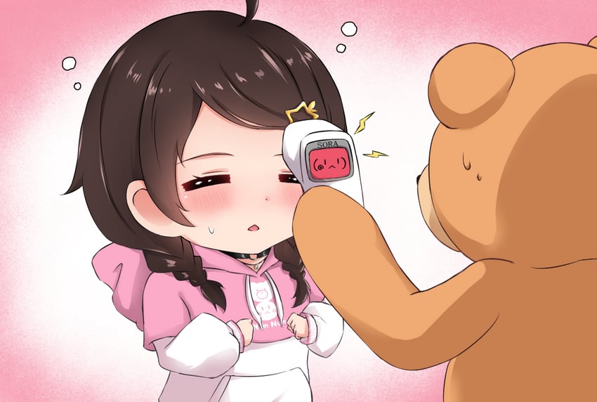 Hololive、鮟鱇肝 (时乃空)、努努 (时乃空) 1名女孩 无语 呆毛 黑色项圈 脸红