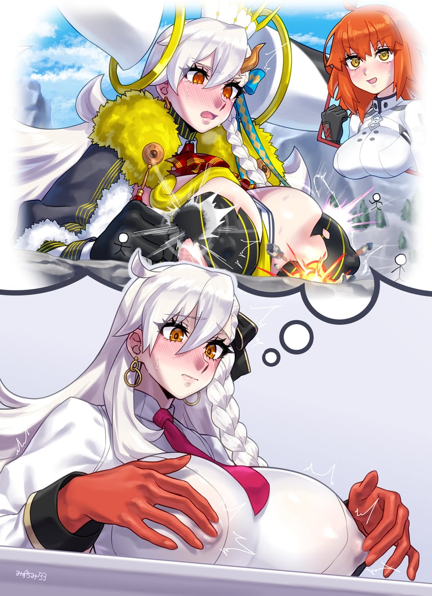 Fate/Grand Order、Fate系列、E大玛丽 呆毛 阿斯科特领巾 不对称刘海 攻击 黑色手套