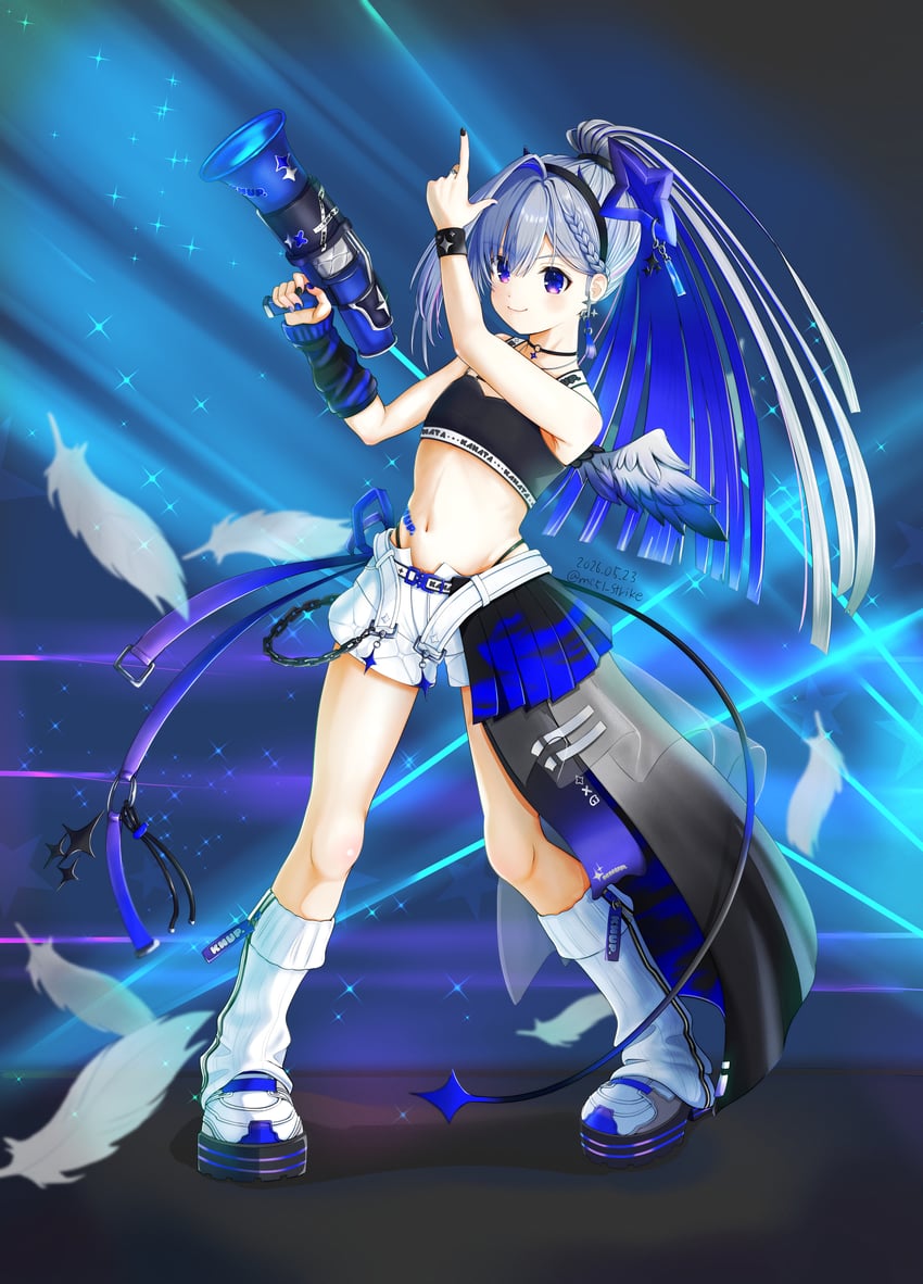 Hololive、天音彼方、天音彼方 (Lock On) 1名女孩 腰带 黑色项圈 黑色夹克 黑色运动内衣