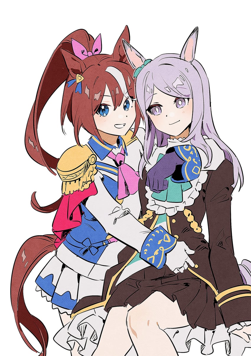 赛马娘、目白麦昆 (前线雅致)、目白麦昆 (赛马娘) 2名女孩 兽耳 铠甲 黑色大衣 蓝眼