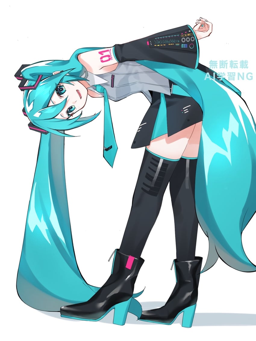 VOCALOID、初音未来、初音未来 (Vocaloid6) 1名女孩 水色瞳 水色发 水蓝色指甲 水蓝色领带