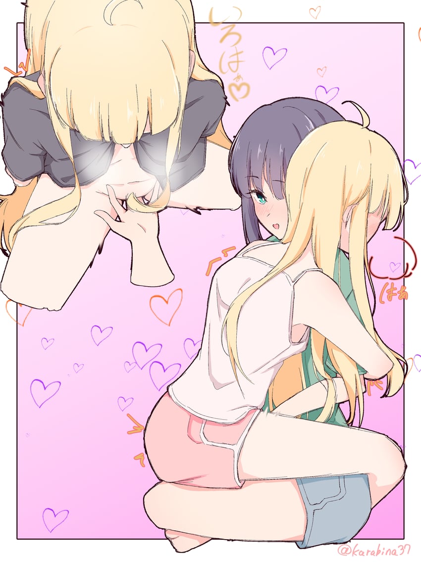 超辉夜姬!、辉夜 (超辉夜姬!)、坂寄伊吕波 2名女孩 呆毛 露肩 赤脚 黑发