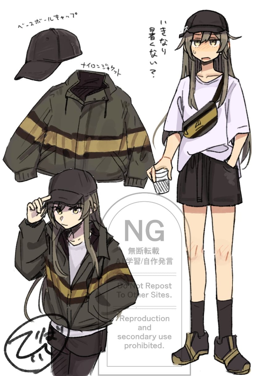 舰队Collection、瑞鹤 (舰队Collection)、瑞鹤 (瑞云祭) (舰队收藏) 1名女孩 棒球帽 黑帽子 黑色短裤 黑袜