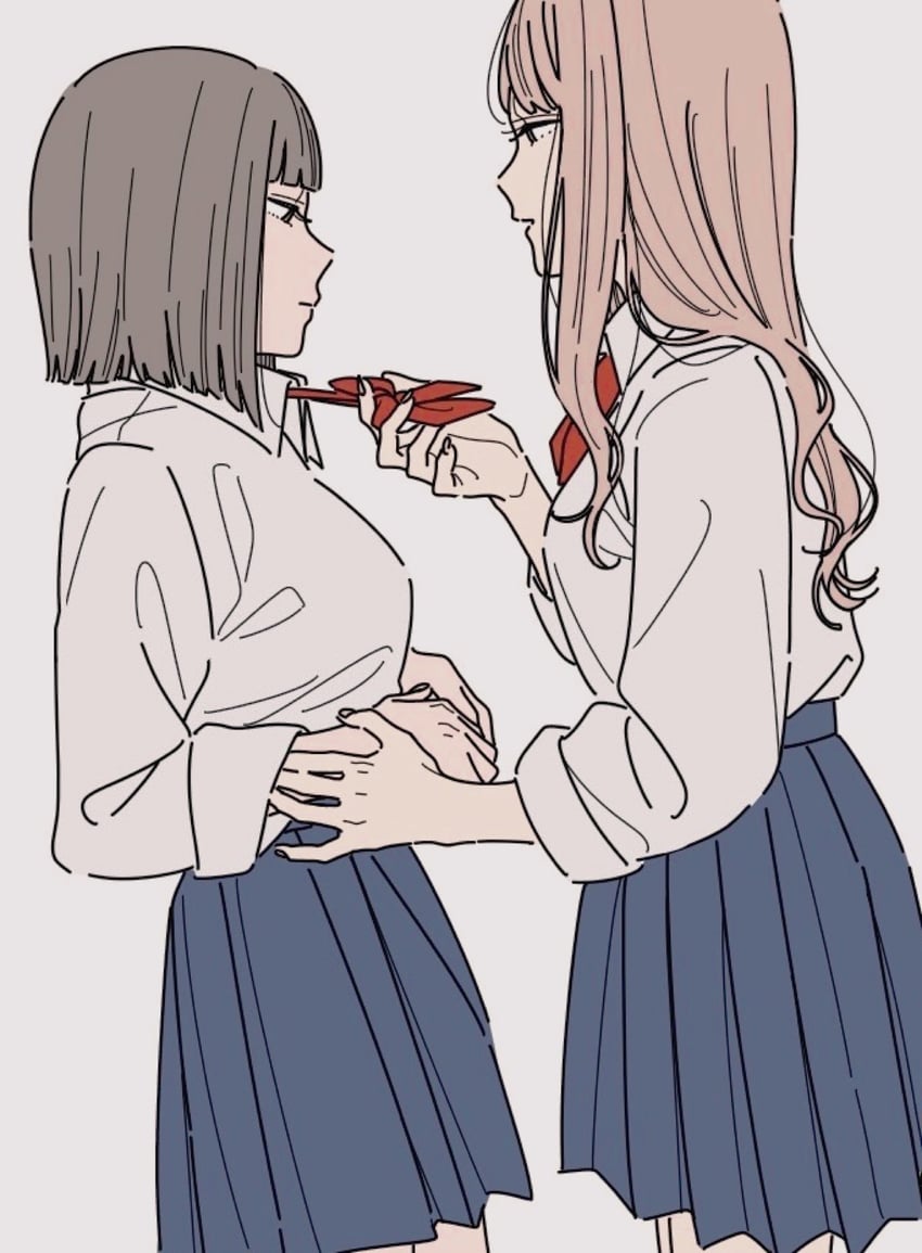 原创 2名女孩 蓝裙子 蝴蝶结 蝶形领结 bowtie grab