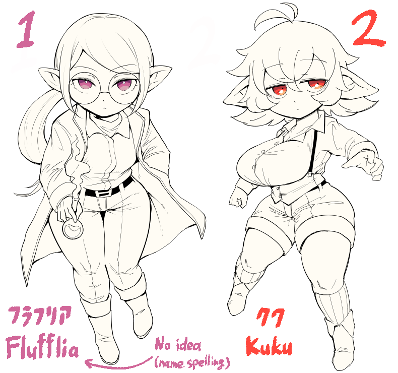 原创、flufflia (inarou (rakugakiproject))、kuku (inarou (rakugakiproject)) 2名女孩 呆毛 靴子 乳房 角色名称