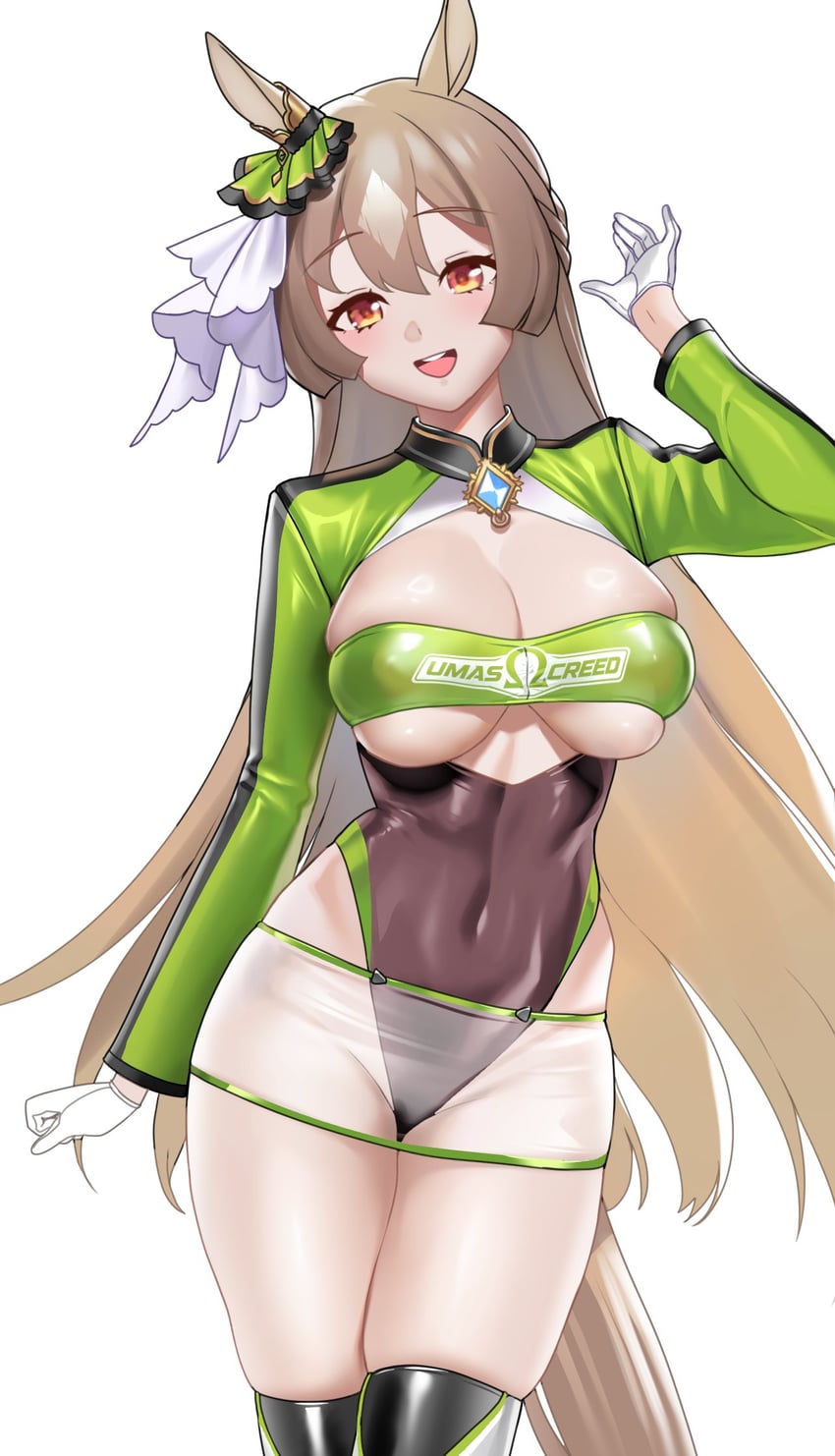 赛马娘、里见光钻 (赛马娘) 1名女孩 兽耳 黑色过膝袜 辫子 乳房