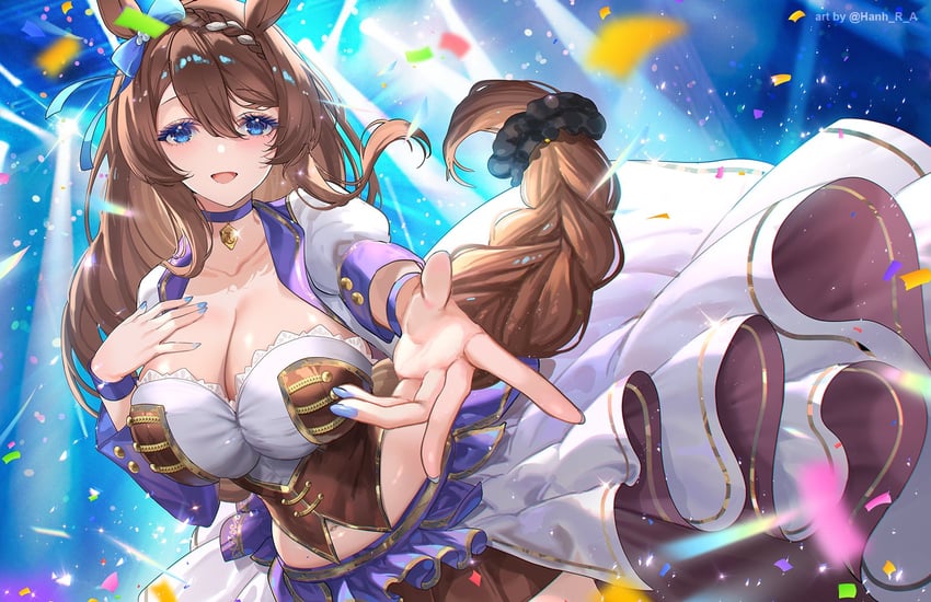 赛马娘、超级小海湾 (赛马娘) 1名女孩 :D 兽耳 蓝色蝴蝶结 蓝色项圈