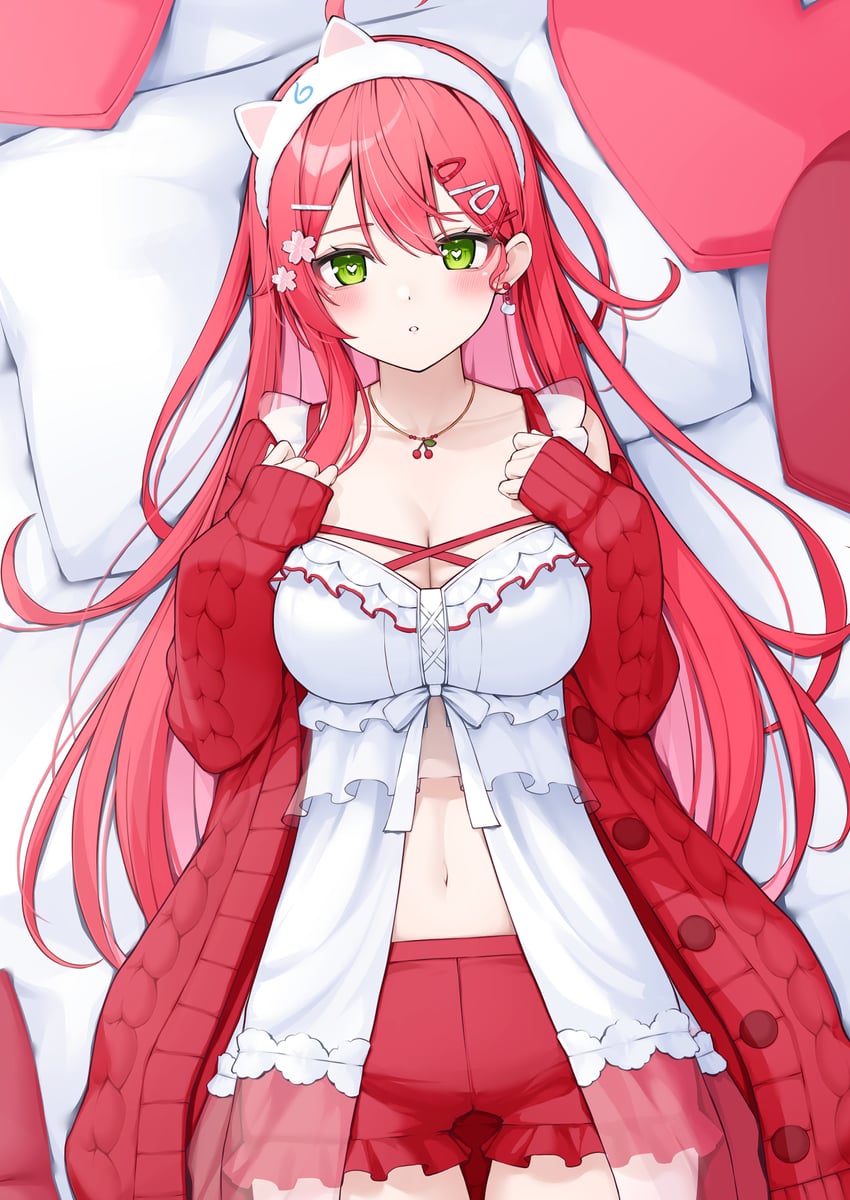 Hololive、樱巫女、樱巫女 (居家服) 1名女孩 呆毛 兽耳发箍 兽耳 娃娃装睡衣