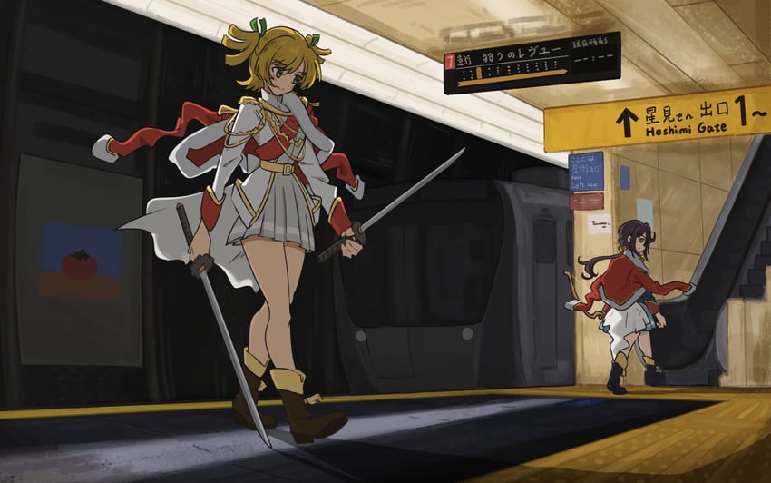 少女☆歌剧 Revue Starlight、大场奈奈、星见纯那 2名女孩 饰绪 手放在身体两侧 铃铛 腰带