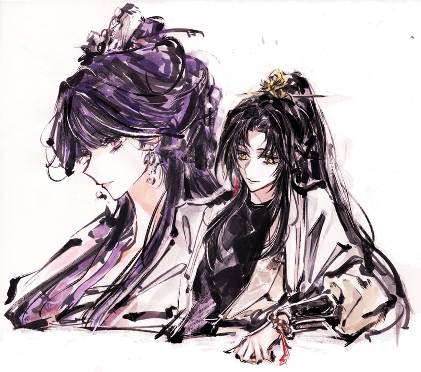 爱情诅咒：寻找你的灵魂伴侣、fuguang (love curse)、jianghe (love curse) 2名女孩 黑发 闭嘴 躯干截断 垂帘发型