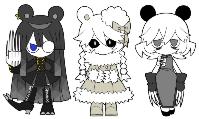 海底囚人、luropoda (funamusea)、mikaduki (funamusea) 3人女子 兽耳 眼袋 熊耳 熊娘
