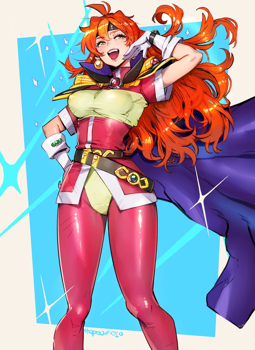 秀逗魔导士、莉娜·因巴斯 1名女孩 举手 铠甲 不对称刘海 抹胸