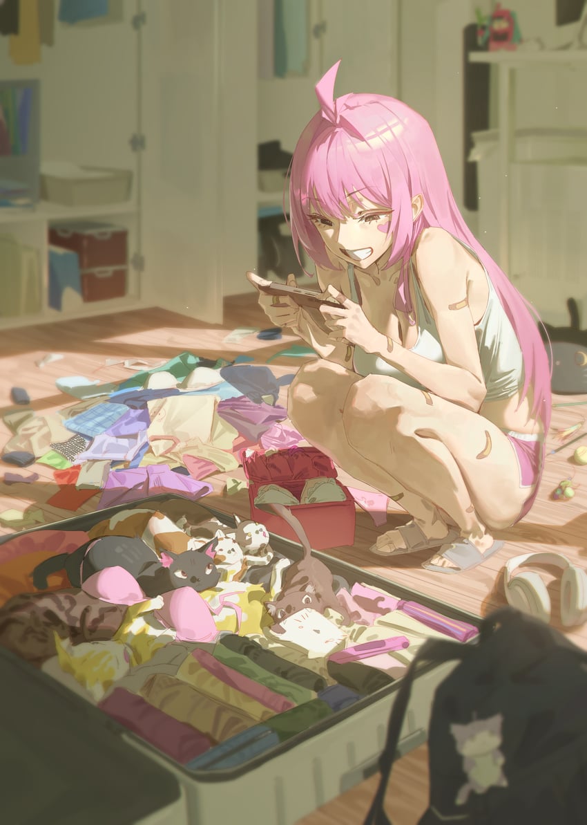 原创 1名女孩 呆毛 背包 包 创可贴
