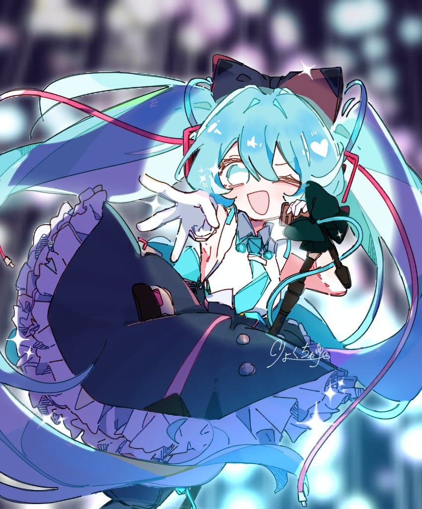 魔法未来(Vocaloid)、VOCALOID、初音未来 1名女孩 :D 微笑 水色瞳 水蓝色领带