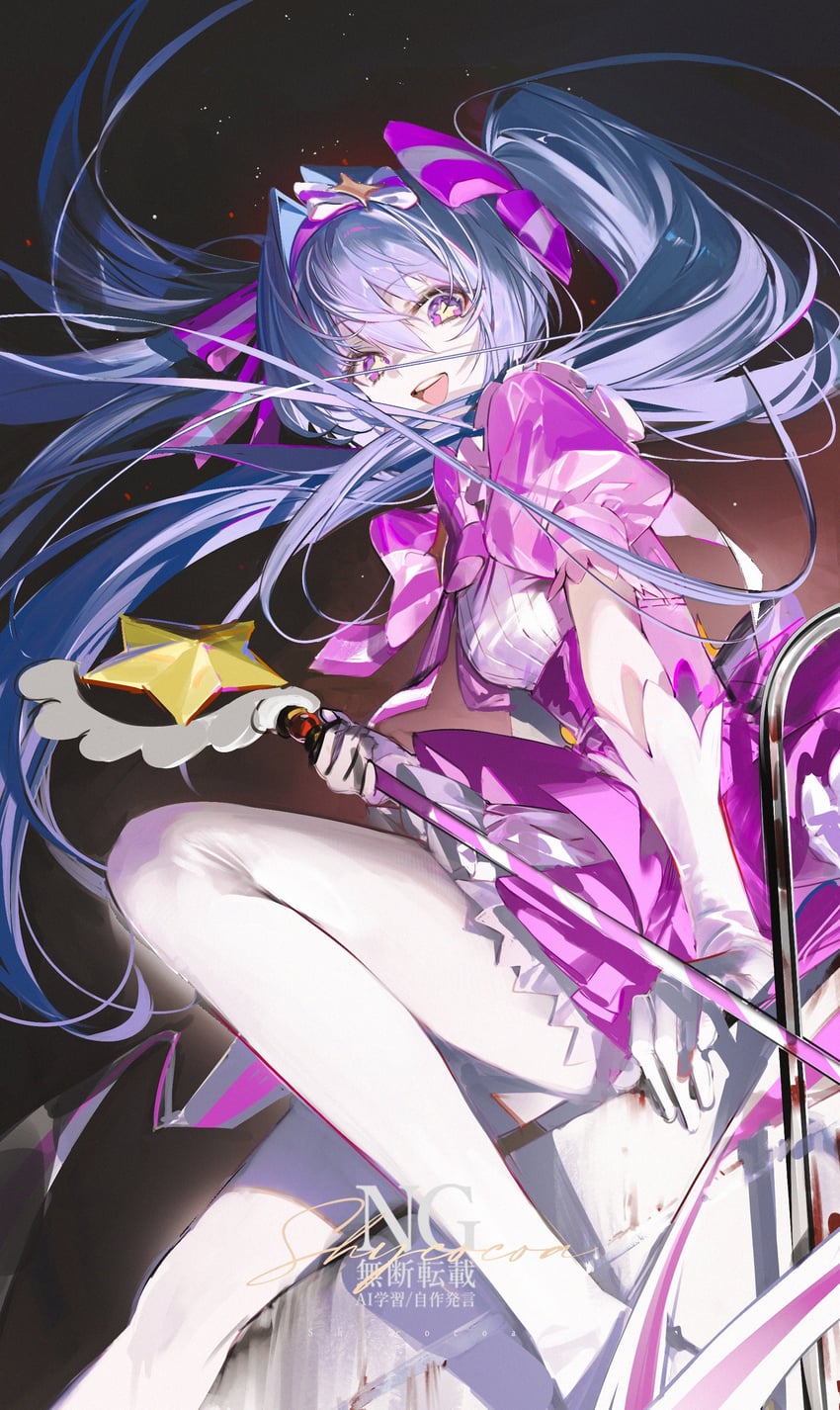 立刻轮回 (Vocaloid)、VOCALOID、初音未来 1名女孩 作者名 蓝发 蝴蝶结 蝴蝶结发带