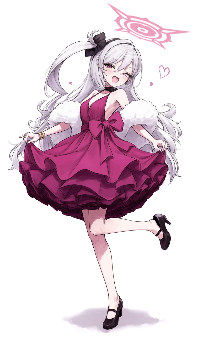 蔚蓝档案、睦月 (蔚蓝档案)、浅黄睦月 (礼服) (蔚蓝档案) 1名女孩 :D 黑鞋 连衣裙 全身