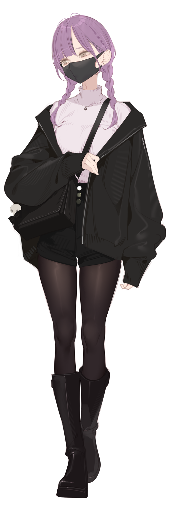原创 1名女孩 包 黑包 黑色靴子 黑色夹克