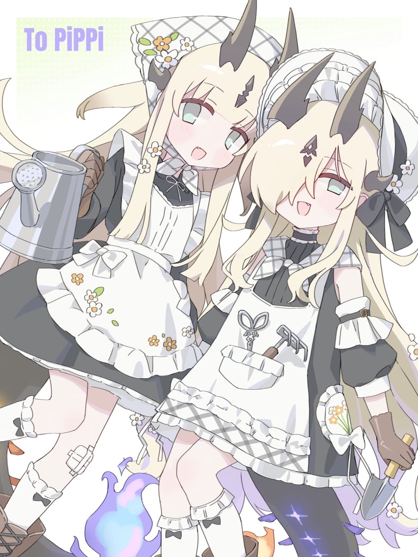 明日方舟、止颂 (明日方舟)、苇草 2名女孩 :D 幼化 黑色连衣裙 金发