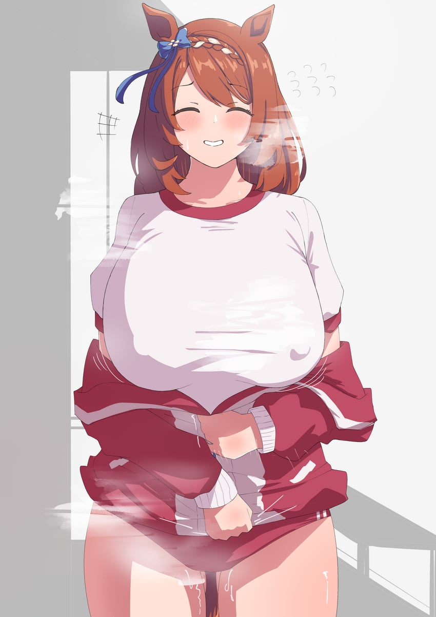 赛马娘、超级小海湾 (赛马娘) 1名女孩 兽耳 蓝色蝴蝶结 脸红 蝴蝶结