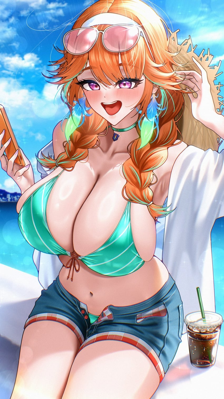 Hololive、Hololive英语、小鸟游琪亚拉 1名女孩 :D 水蓝色比基尼 水蓝色项圈 比基尼