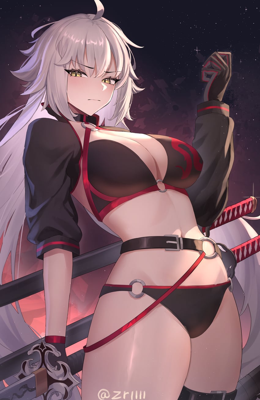 Fate/Grand Order、Fate系列、黑贞德 1名女孩 呆毛 腰带 比基尼 黑色比基尼