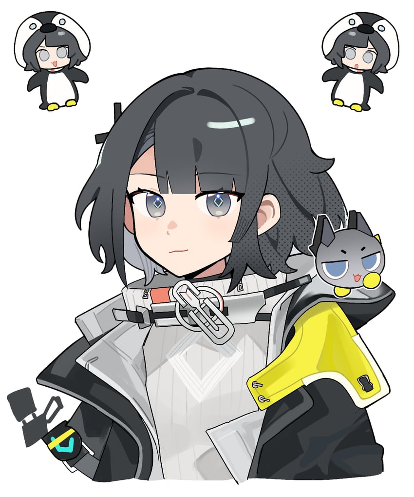 明日方舟、明日方舟：终末地、管理员 (明日方舟) 1名女孩 猫脸笑 动物装 黑发 黑色夹克