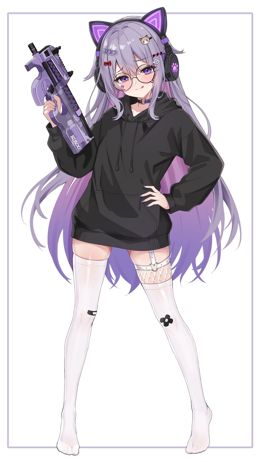 Hololive、Hololive英语、古石比珠 1名女孩 :q 兽耳耳机 兽耳 不对称腿部穿着