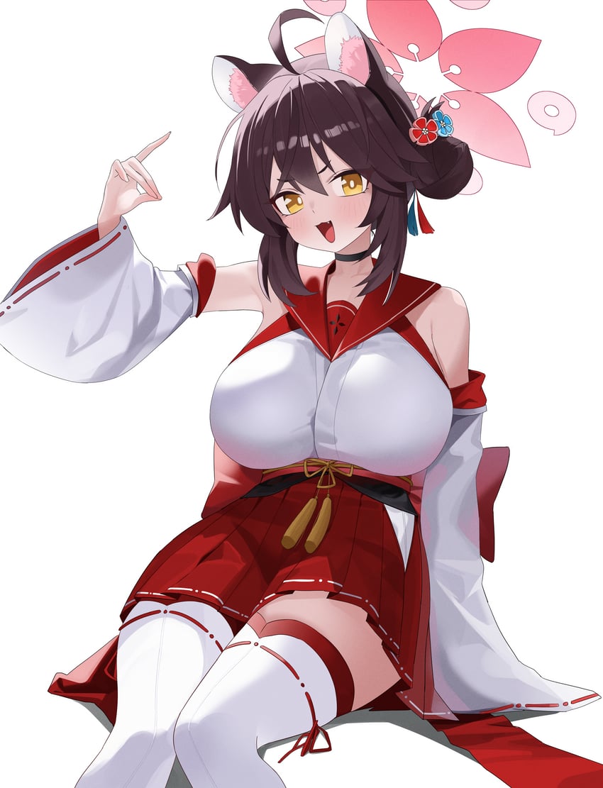 蔚蓝档案、枫 (蔚蓝档案) 1名女孩 呆毛 兽耳 黑发 乳房