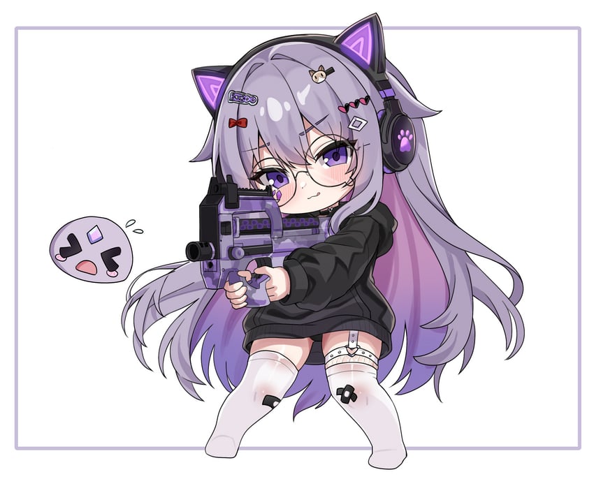 Hololive、Hololive英语、古石比珠 1名女孩 :q 闭眼挤眼 兽耳耳机 兽耳