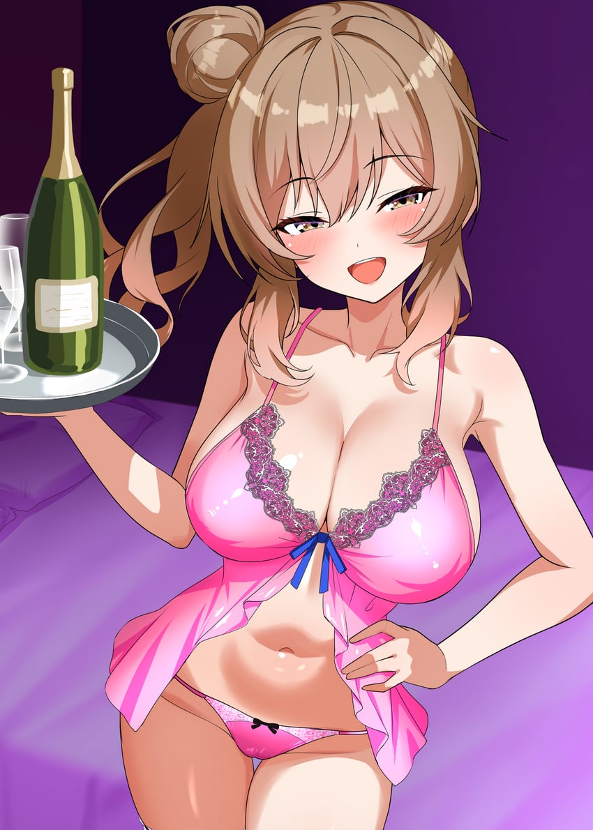 CeVIO、佐藤莎莎拉 1名女孩 娃娃装睡衣 床 脸红 瓶子