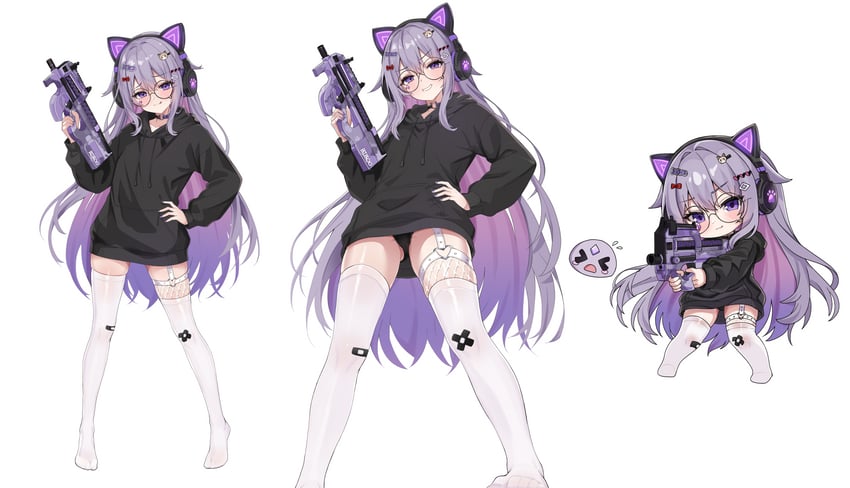 Hololive、Hololive英语、古石比珠 1名女孩 :D :q 闭眼挤眼 兽耳耳机