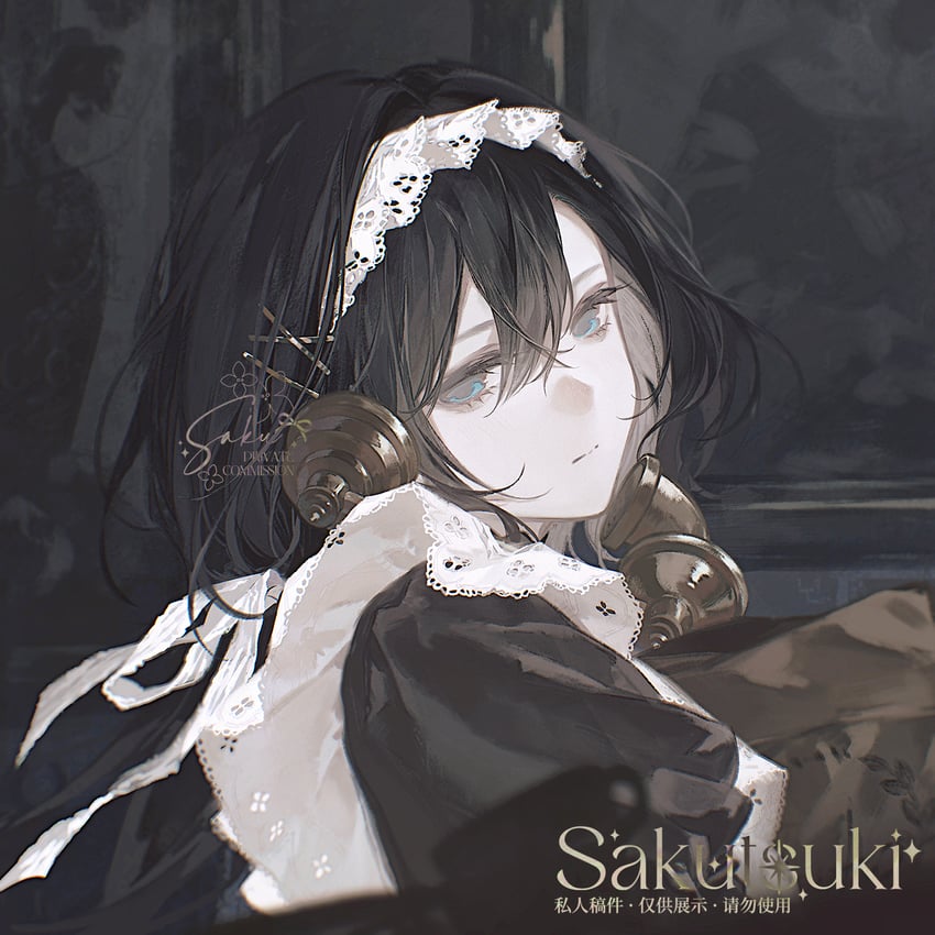 原创 1名女孩 围裙 作者标志 画师本人 黑色连衣裙