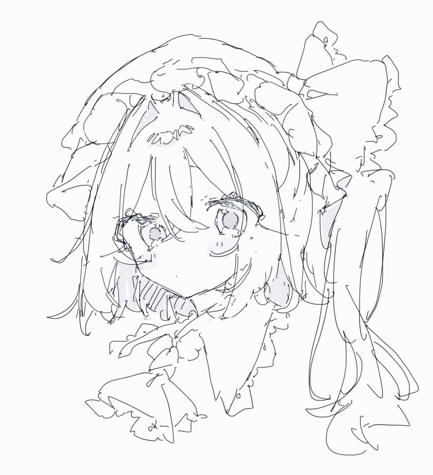 东方Project、芙兰朵露·斯卡蕾特 1名女孩 黑色轮廓 灰度 只有头部 长发