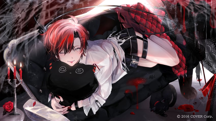 HOLOSTARS、Holostars English、Machina X Flayon 1名男孩 :p 吐舌头 不明红色液体 赤脚