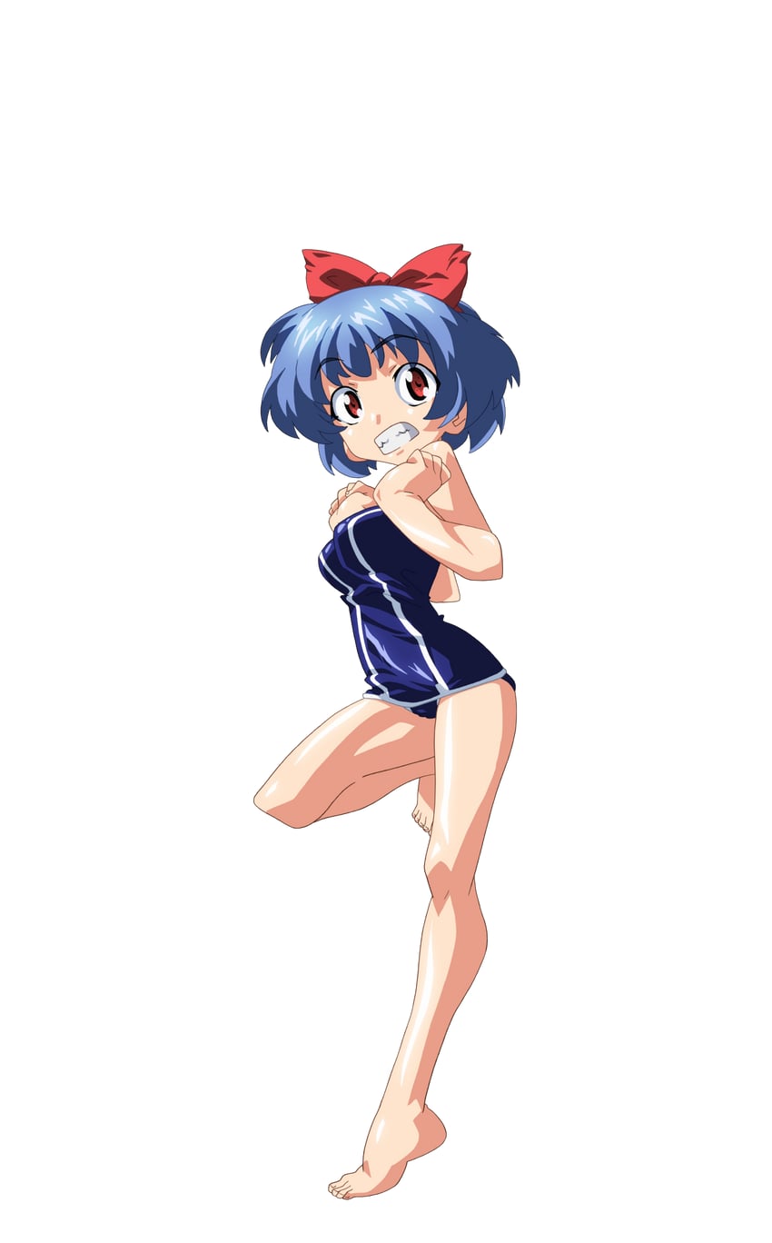 魔法玉、芽衣 (魔法少女☆太郎) 1名女孩 赛璐珞上色 赤脚 蓝发 蓝色连体泳衣