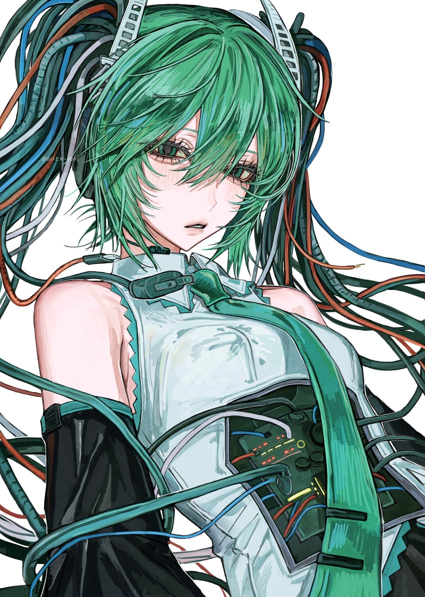 VOCALOID、初音未来 1名女孩 机器人 腋下 黑色袖子 脸红