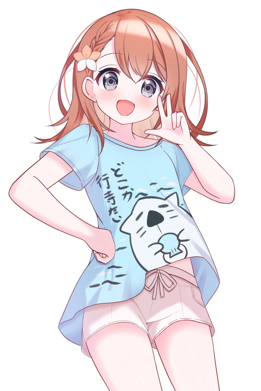 世界计划、花里实乃理 1名女孩 :D 蓝色衬衫 脸红 辫子