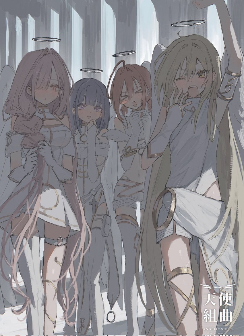 原创 4个女孩 闭眼挤眼 整理头发 呆毛 天使