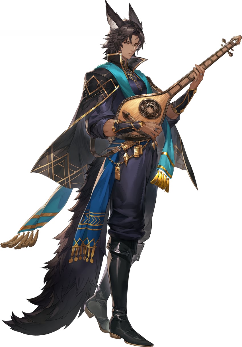 铃兰之剑、heshan (sword of convallaria) 1名男孩 兽耳 水蓝色围巾 黑色靴子 黑色披肩
