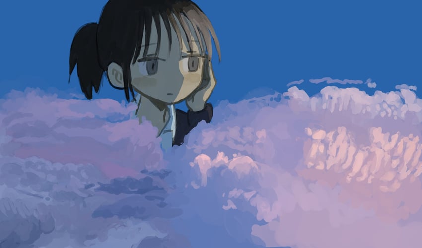 原创 1名女孩 云端之上 蓝天 闭嘴 云