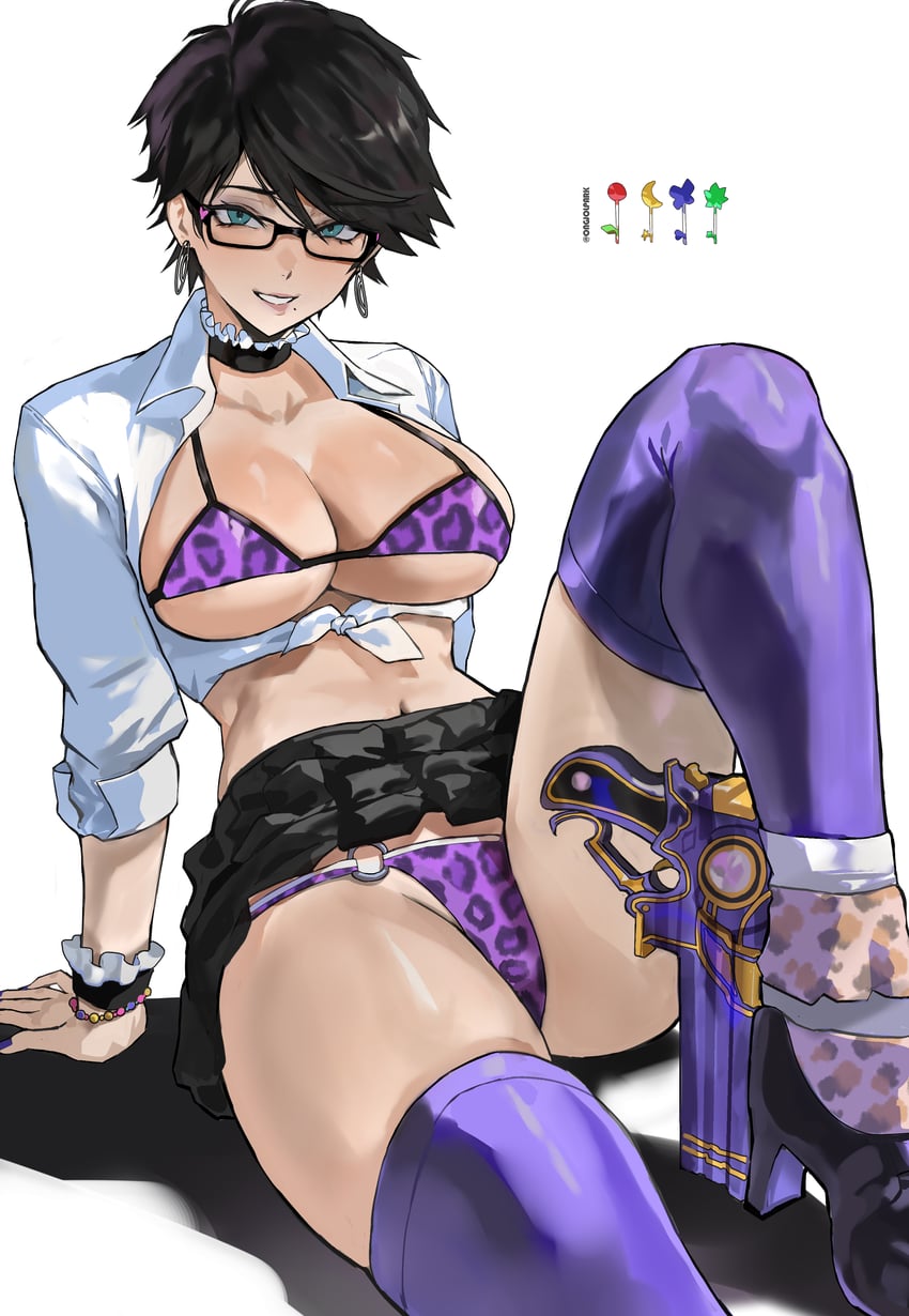 猎天使魔女系列、猎天使魔女2、贝优妮塔 1名女孩 雨宿辣妹 动物花纹 脚踝枪套 作者名