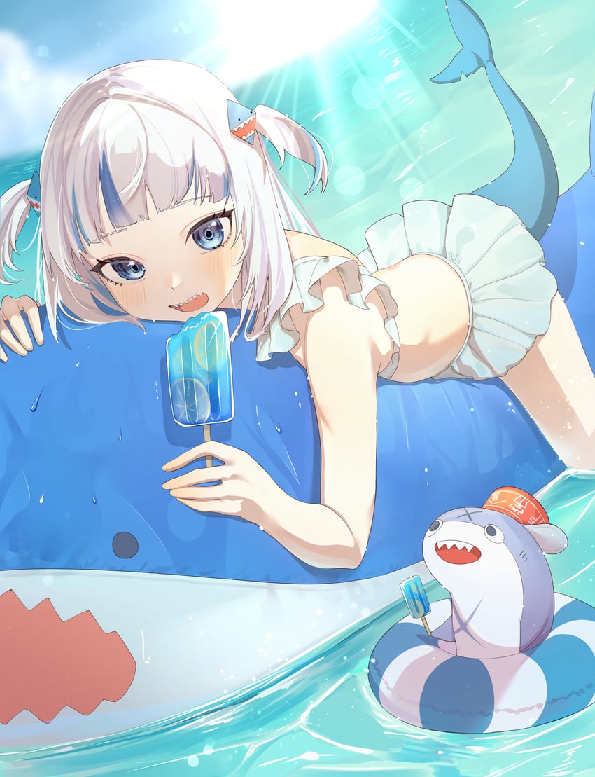 Hololive、Hololive英语、Bloop 1名女孩 比基尼 比基尼裙 蓝色比基尼 蓝色挑染