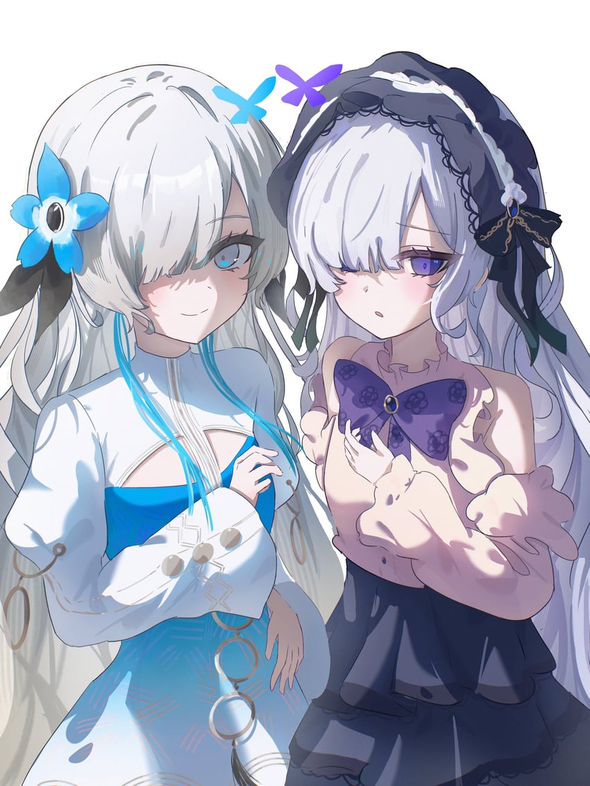 魔法少女的小镇审判、异世界情绪、夏目安安 2名女孩 蓝色蝴蝶结 蓝色领结 蓝色连衣裙 蓝眼