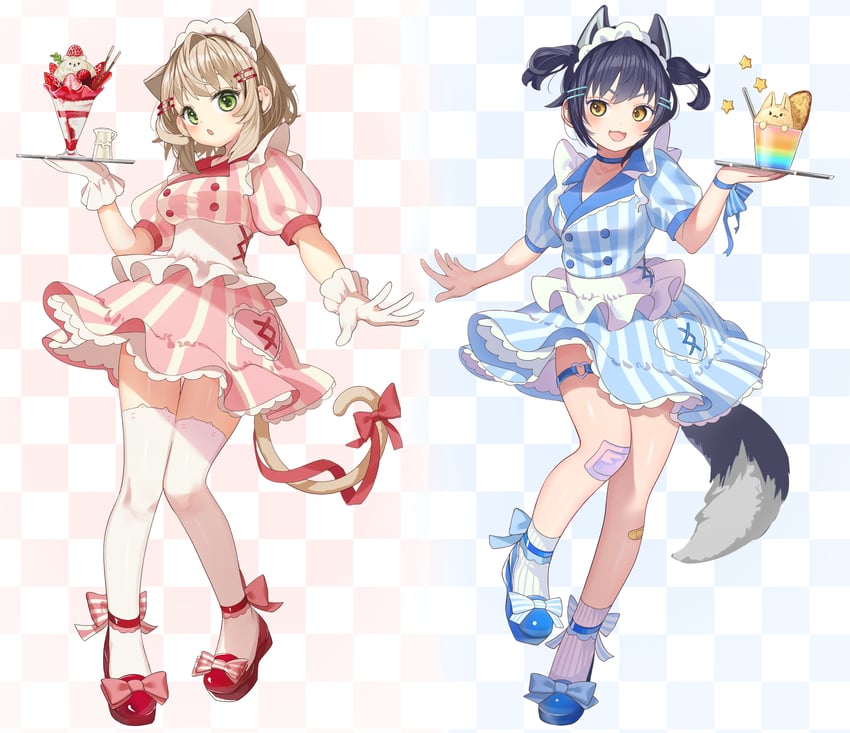 原创 2名女孩 猫脸笑 :D 惊讶 兽耳