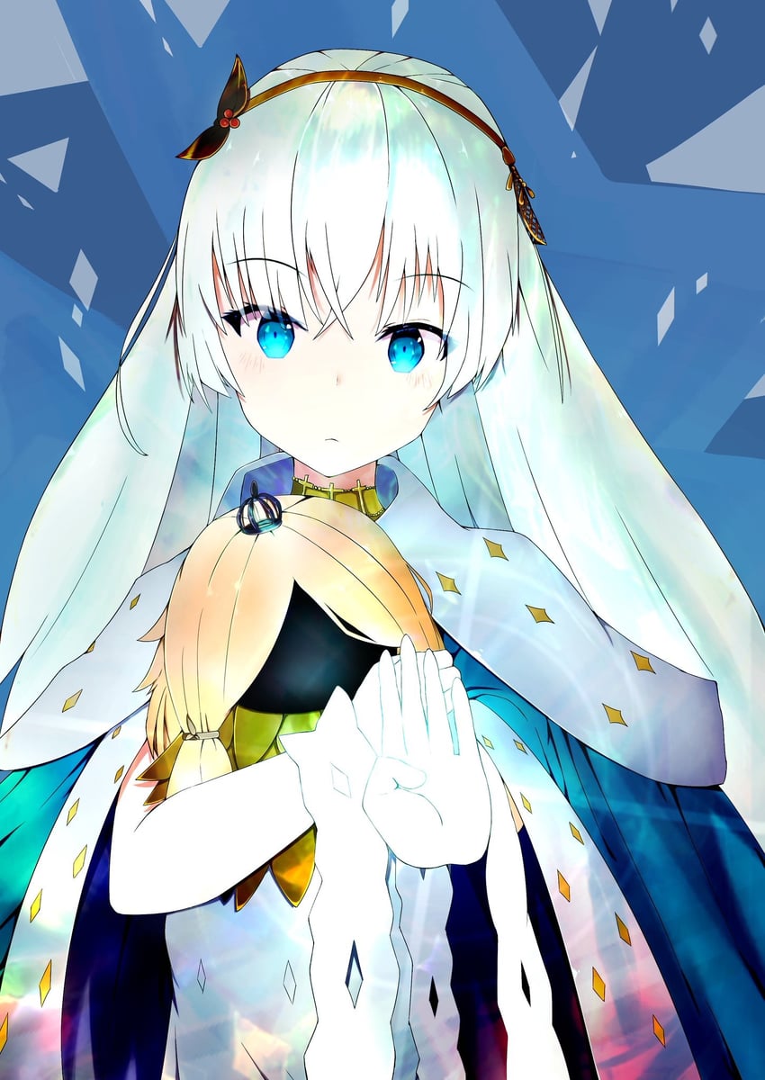 Fate/Grand Order、Fate系列、阿纳斯塔西娅 (Fate) 1名女孩 蓝色斗篷 蓝眼 脸红 棕色发带