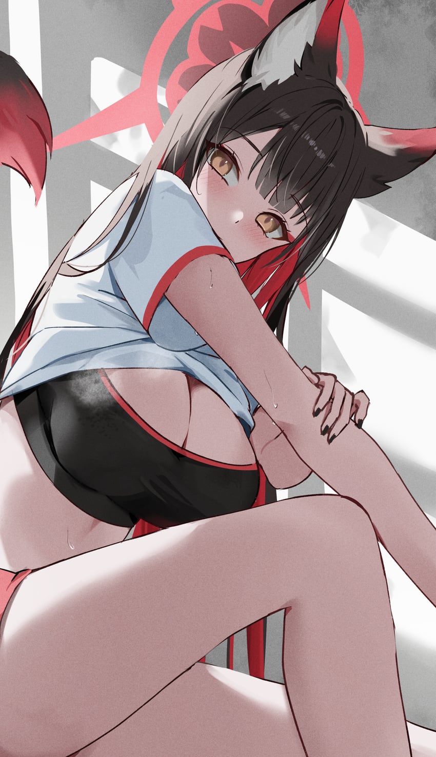 蔚蓝档案、若藻 (蔚蓝档案) 1名女孩 替换服装 兽耳毛 兽耳 黑发