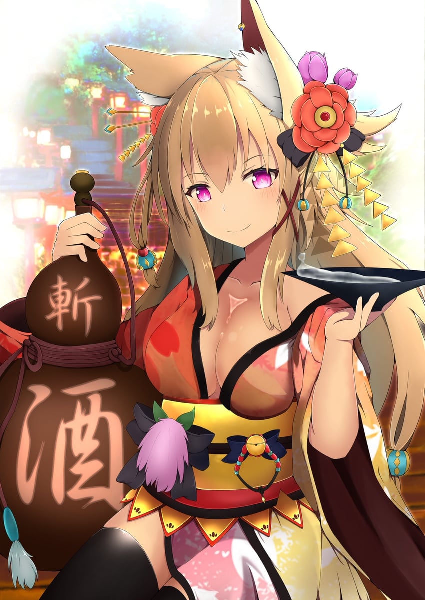 原创 1名女孩 兽耳毛 兽耳 黑色过膝袜 脸红