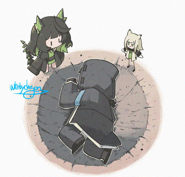 明日方舟、博士 (明日方舟)、凯尔希 (明日方舟) 1个其他角色 2名女孩 性别不明 兽耳 黑发